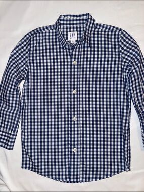 GAP Boy’s Blue and White Gingham Button-Down Shirt